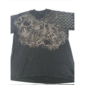 Vtg No Fear surf skate pinups Benjis Skull Angel AOP Shirt Mens XL READ Y2K